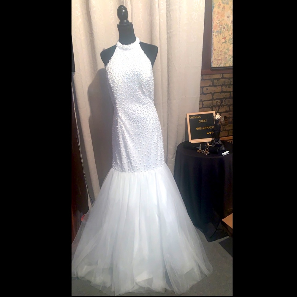 Formal White mermaid style dress With Halter Top